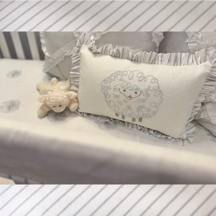 Sample Set: Blue & White Ticking Stripe Crib Ensemble