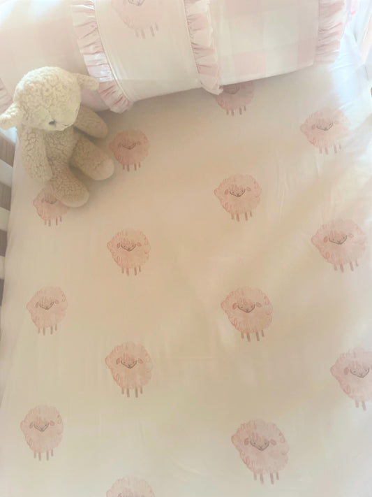 Pink Linen & Lamb Crib Set